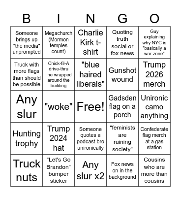 Visiting your republican relatives Bingo Card