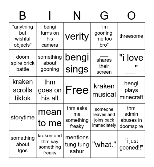 guess what my friends are gonna do! Bingo Card