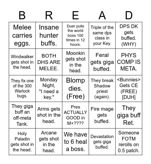 Season 2 Bingo Card