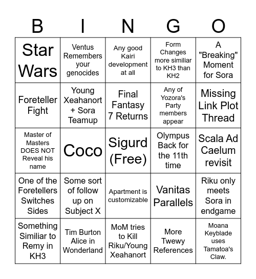 Kh4 Fake Bingo Card