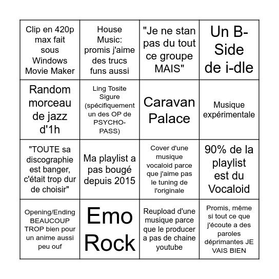 Playlist de Denden Bingo Card