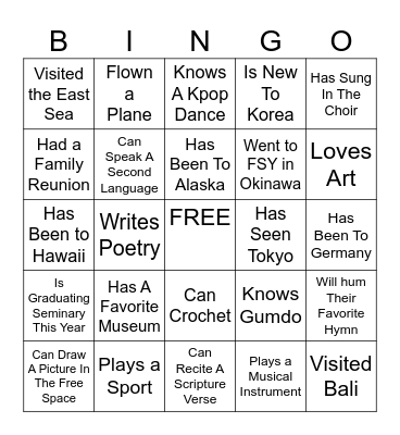 Find Someone Who Has... Bingo Card