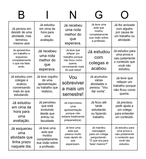 BINGO UNIVERSITÁRIO Bingo Card