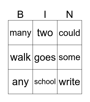 Heart Words Term 3 Bingo Card