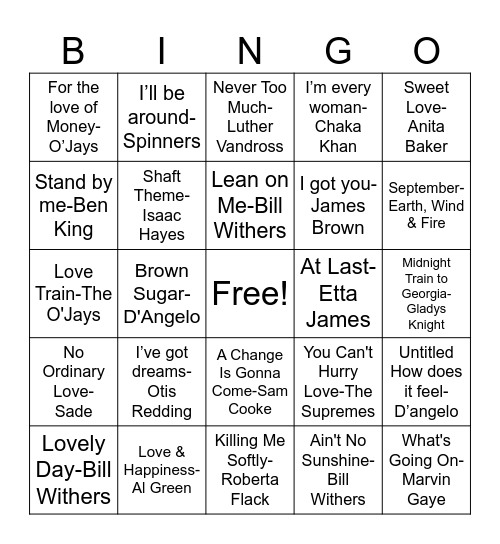 Soul Mixtape Bingo Card