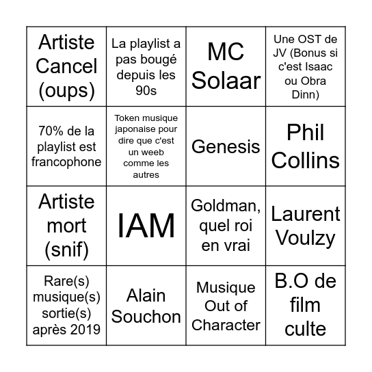 Playlist de JC Bingo Card