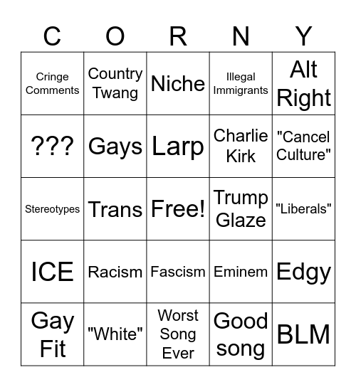 Tom MacDonald Cringe Bingo Card