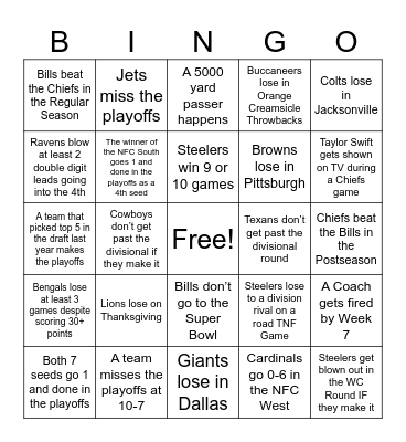 2026 NFL Season Bingo Card