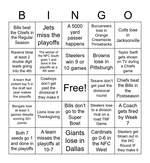 2026 NFL Season Bingo Card
