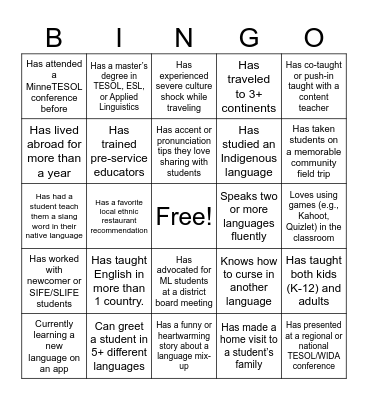 MinneTESOL Bingo Card