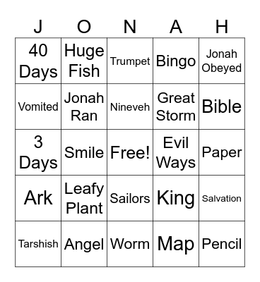 God is in Control: The story of Jonah Bingo Card