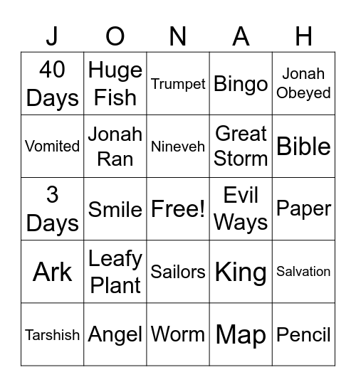 God is in Control: The story of Jonah Bingo Card