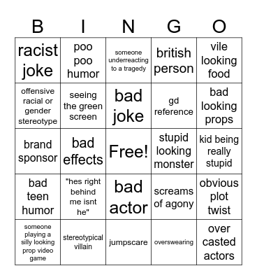 bad movies Bingo Card