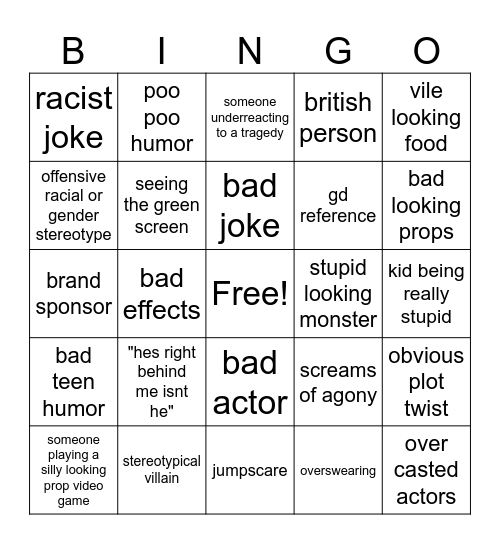 bad movies Bingo Card