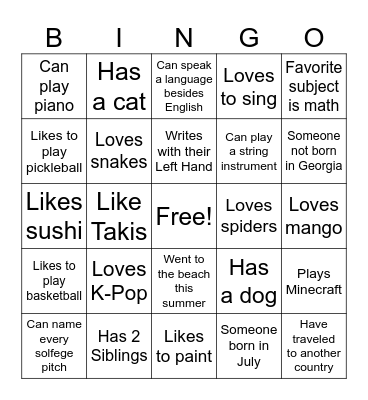 Get to Know You Bingo Card