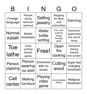 YouTube Live Bingo Card