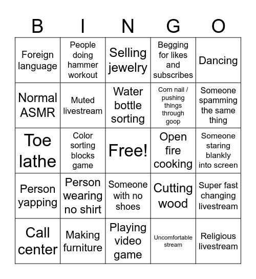 YouTube Live Bingo Card