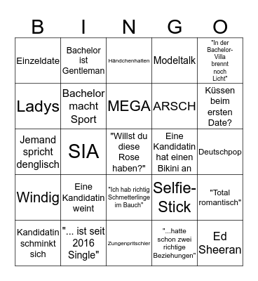 Bachelor Bingo 2017 Folge 4 Bingo Card