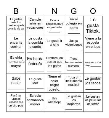 BINGO para conocerse Bingo Card