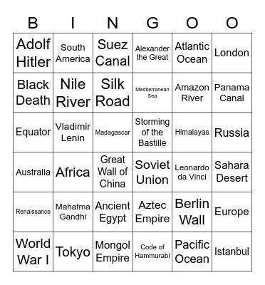 World History Bingo Card