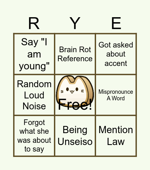 Rye Bingo Card Bingo Card
