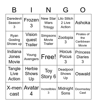 Friday Bingo Card