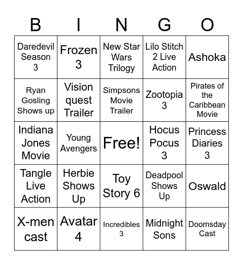 Friday Bingo Card