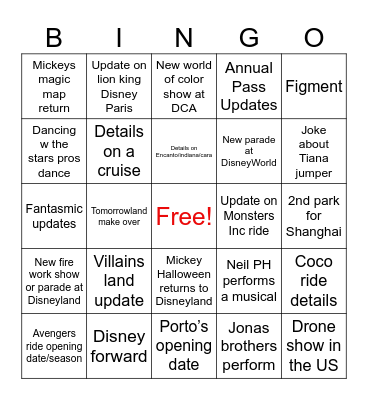 Parks Panel Bingo Card