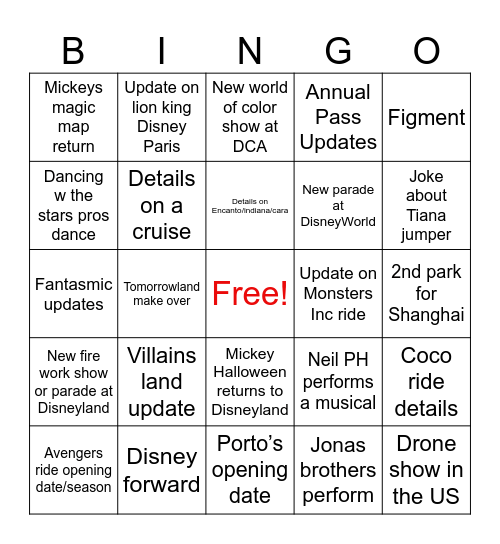 Parks Panel Bingo Card