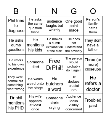 Dr phil bingo Card