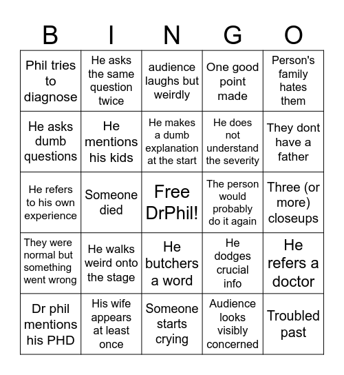Dr phil bingo Card