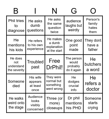 Dr phil bingo Card