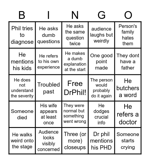 Dr phil bingo Card