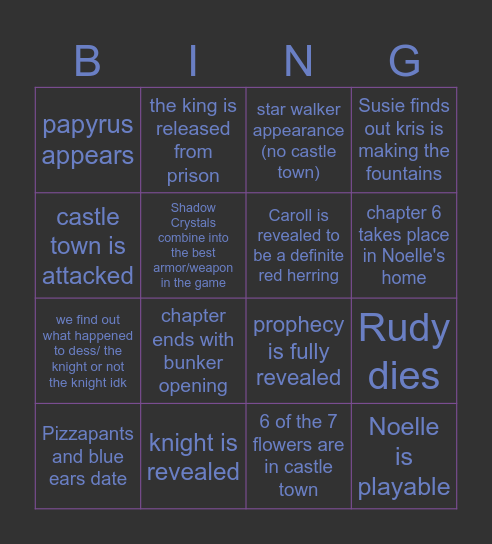 Chapter 6 deltaru- mmmph not here asgore~ Bingo Card