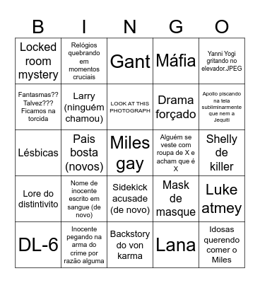 Bingo investigations Bingo Card