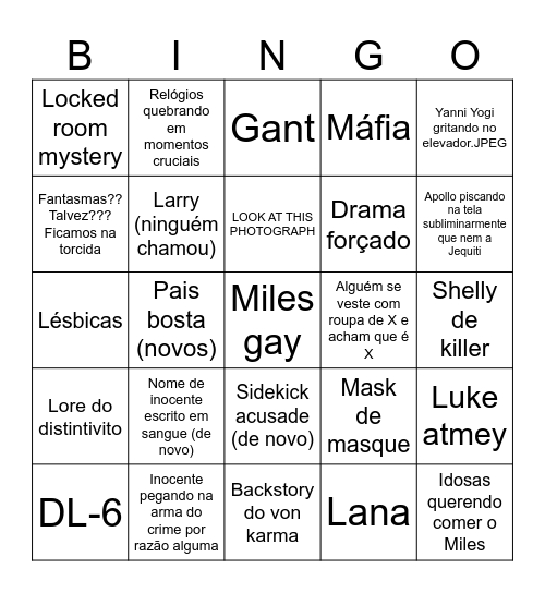 Bingo investigations Bingo Card