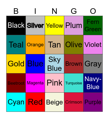 Colors Bingo Card