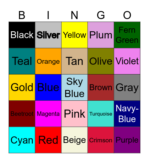 Colors Bingo Card