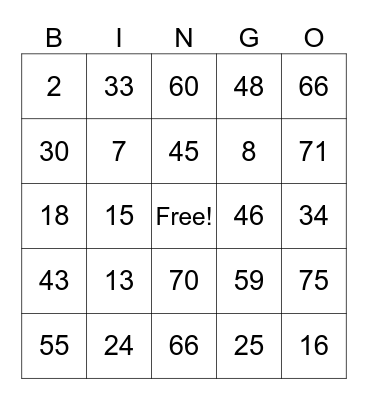 Untitled Bingo Card