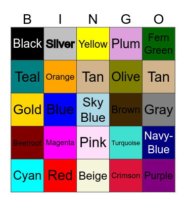Colors Bingo Card