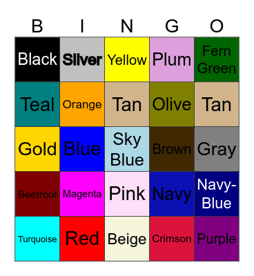 Colors Bingo Card