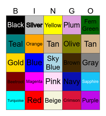 Colors Bingo Card