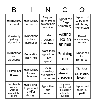 Hypnotized Character Bingo Card