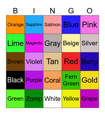 Color Bingo Card