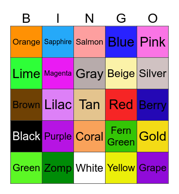 Color Bingo Card