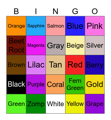 Color Bingo Card