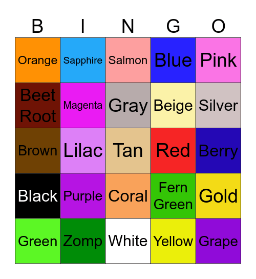 Color Bingo Card