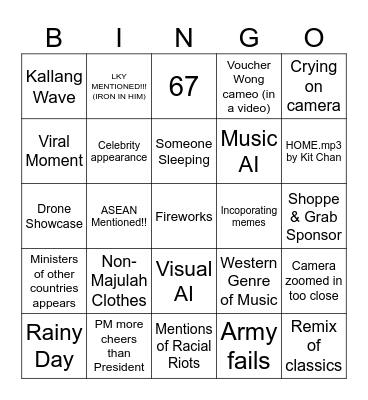 NDP Bingo Card