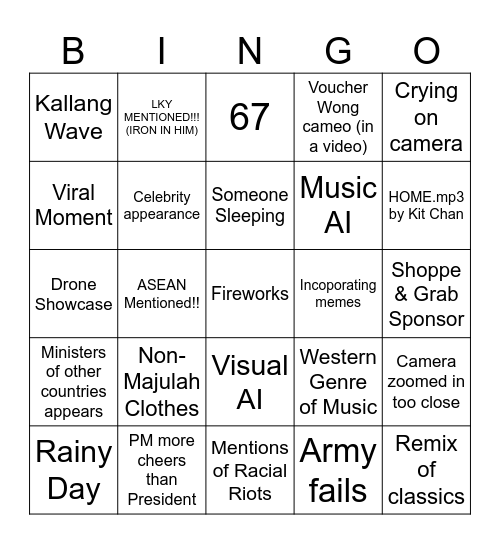 NDP Bingo Card