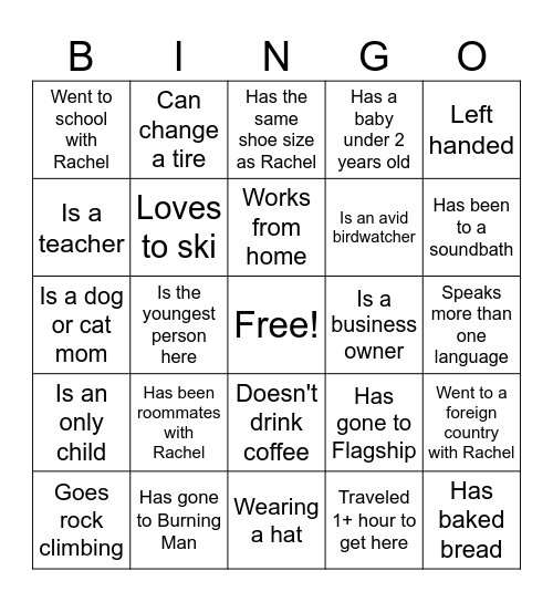 BORA Baby Shower Bingo Card